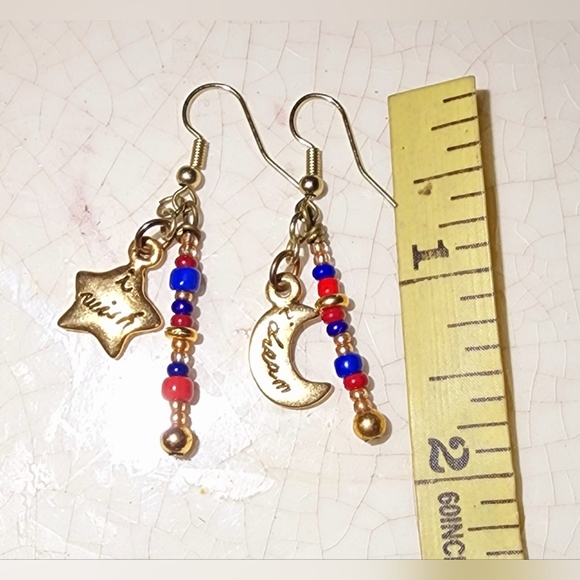 Celestial star and half moon Crescent beaded Dangle earrings - Picture 6 of 6